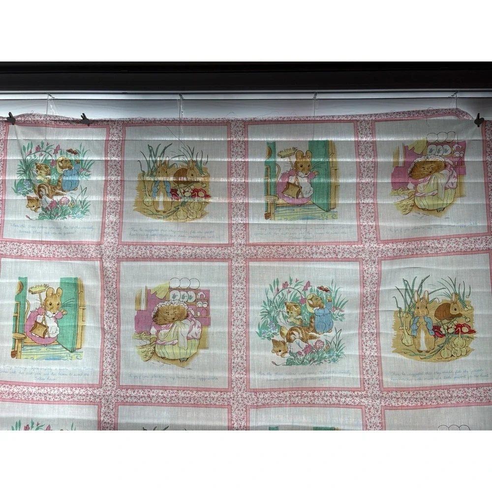 Vintage Beatrix Potter Cotton Fabric Panel Peter Rabbit Quilt